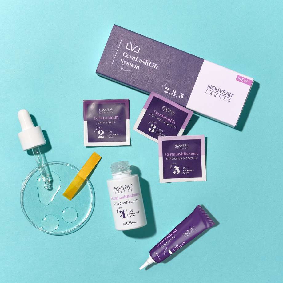 Flatlay of LVL CeraLashLift System products