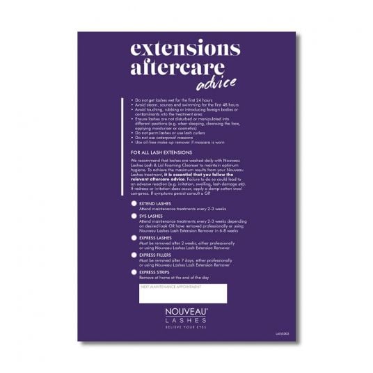 Extensions Aftercare Cards Front Nouveau Lashes
