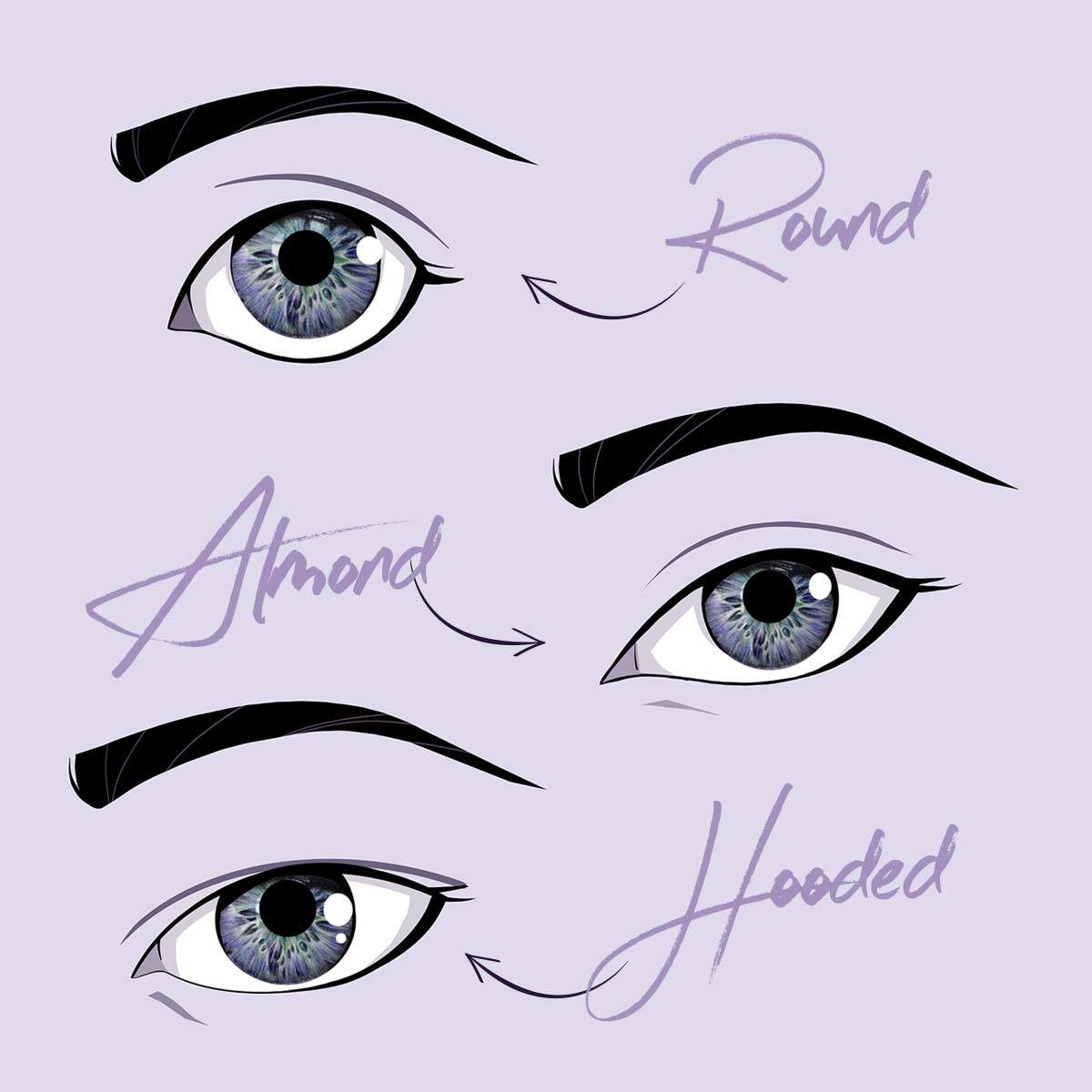 round, almond and hooded eyes diagram